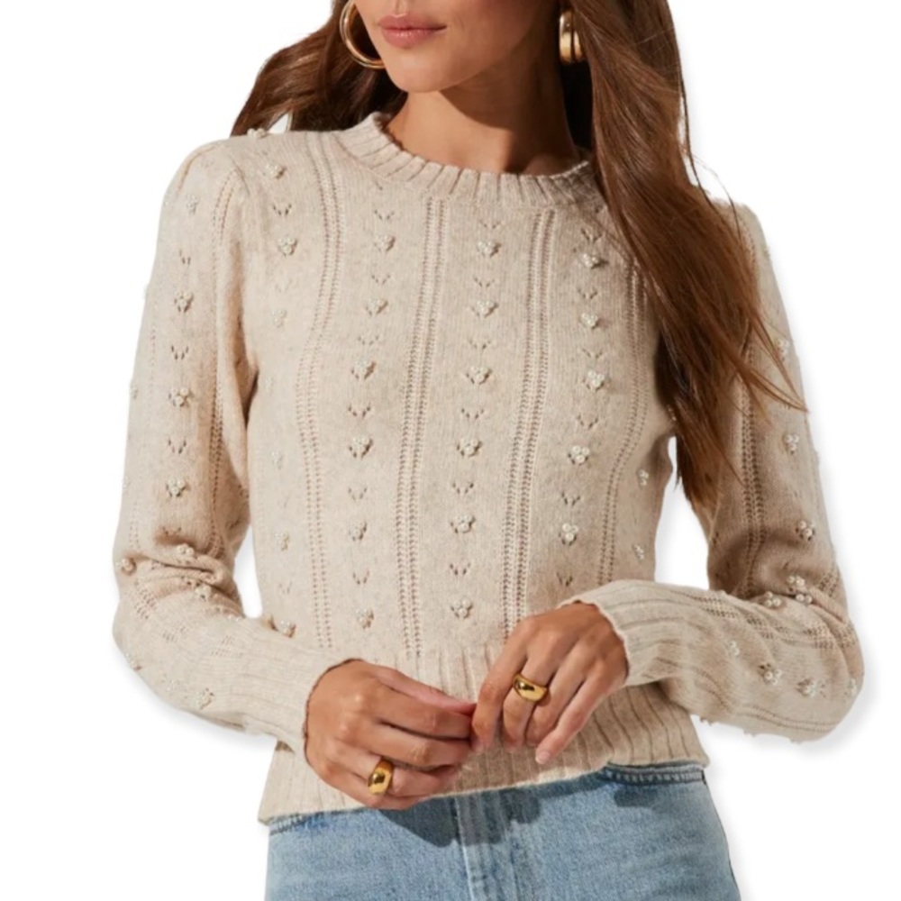 ASTR THE LABEL Beaded Pointelle Sweater NWT